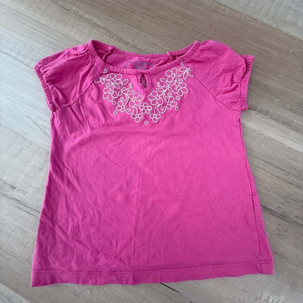 So Jenni Girls Pink Floral Embroidered Keyhole T-Shirt Size 5